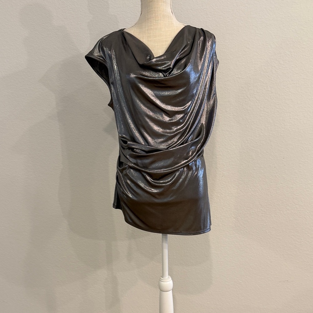 Calvin Klein Metallic Charcoal Draped Sleeveless Top